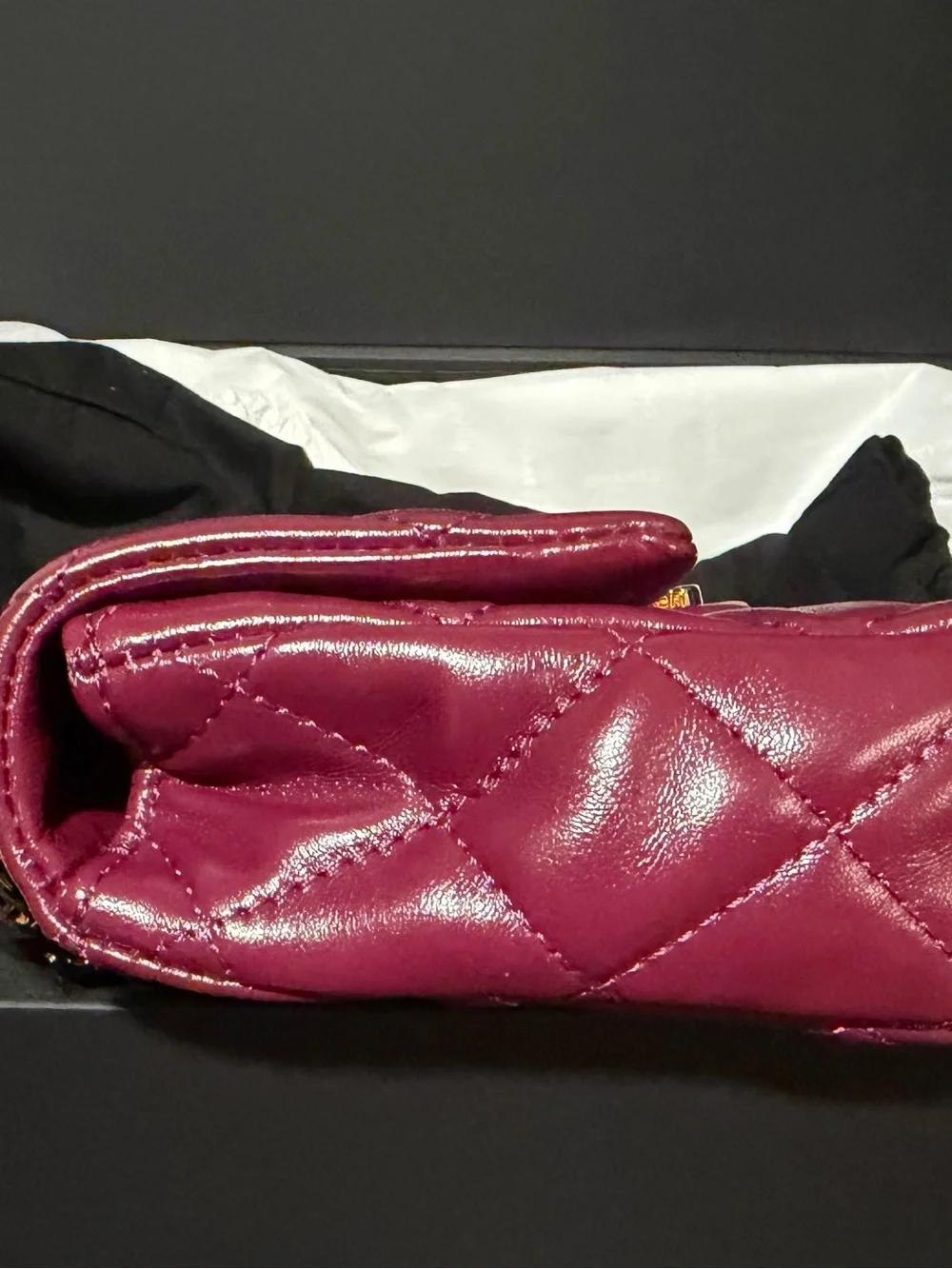 CHANEL Quilted Lambskin Mini Flap Bag in Burgundy with Gold Hardware &Top Handle